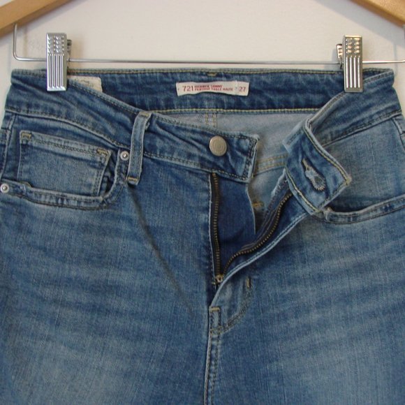 Levi's Highrise Skinny Distressed Jeans 721 Big E High Rise Raw Hem Stretch 27 - Picture 6 of 16